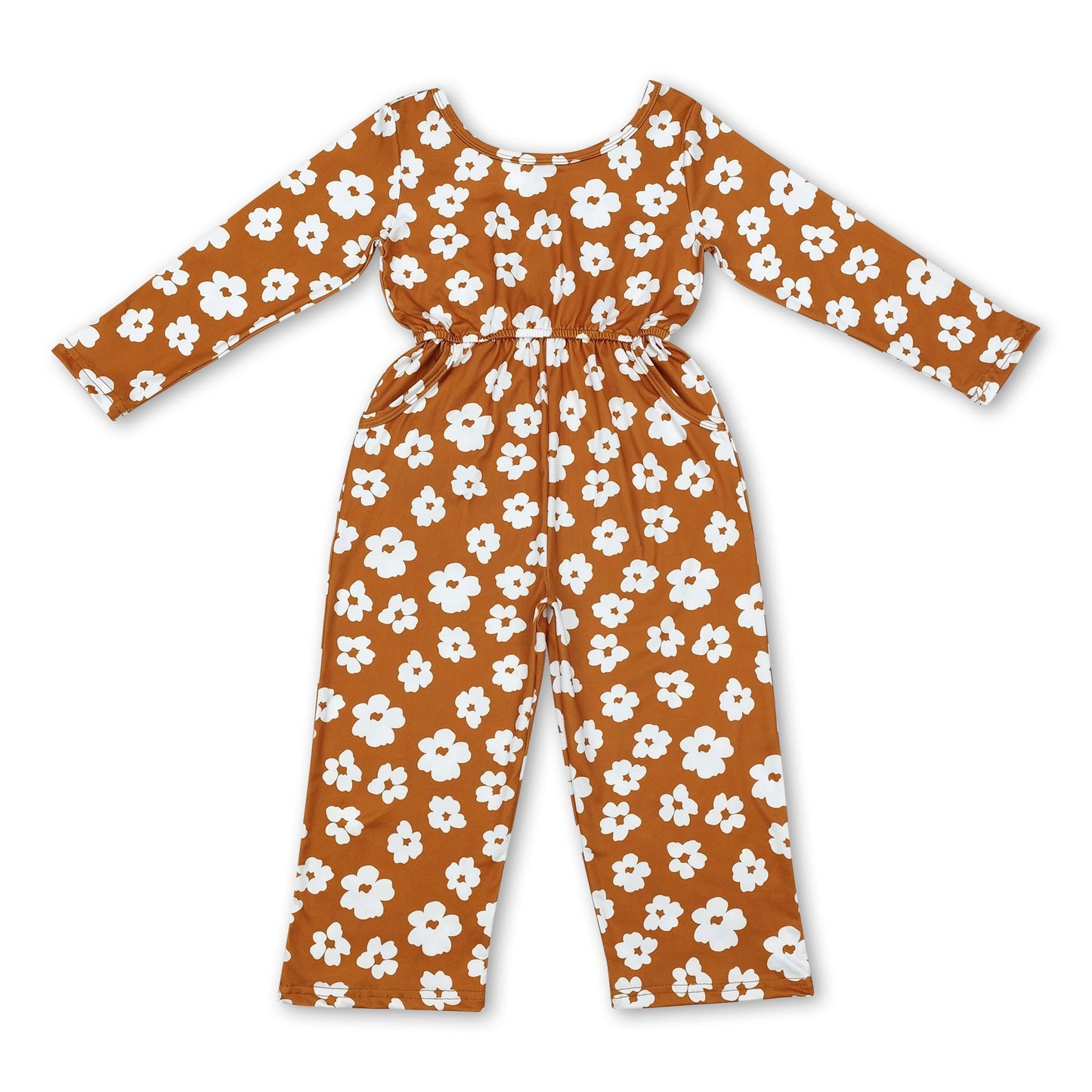 Langarm braun Blumen Kinder Mädchen Jumpsuit