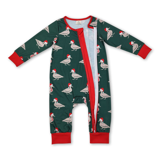 Grüner Weihnachtsmann-Enten-Strampler für Baby-Jungen mit Reißverschluss