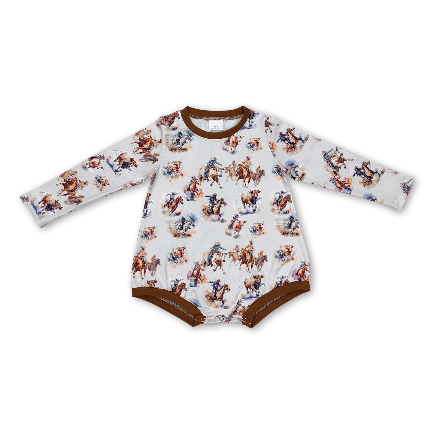 Langärmeliger Baby Western Strampler mit Pferde-Rodeo-Motiv