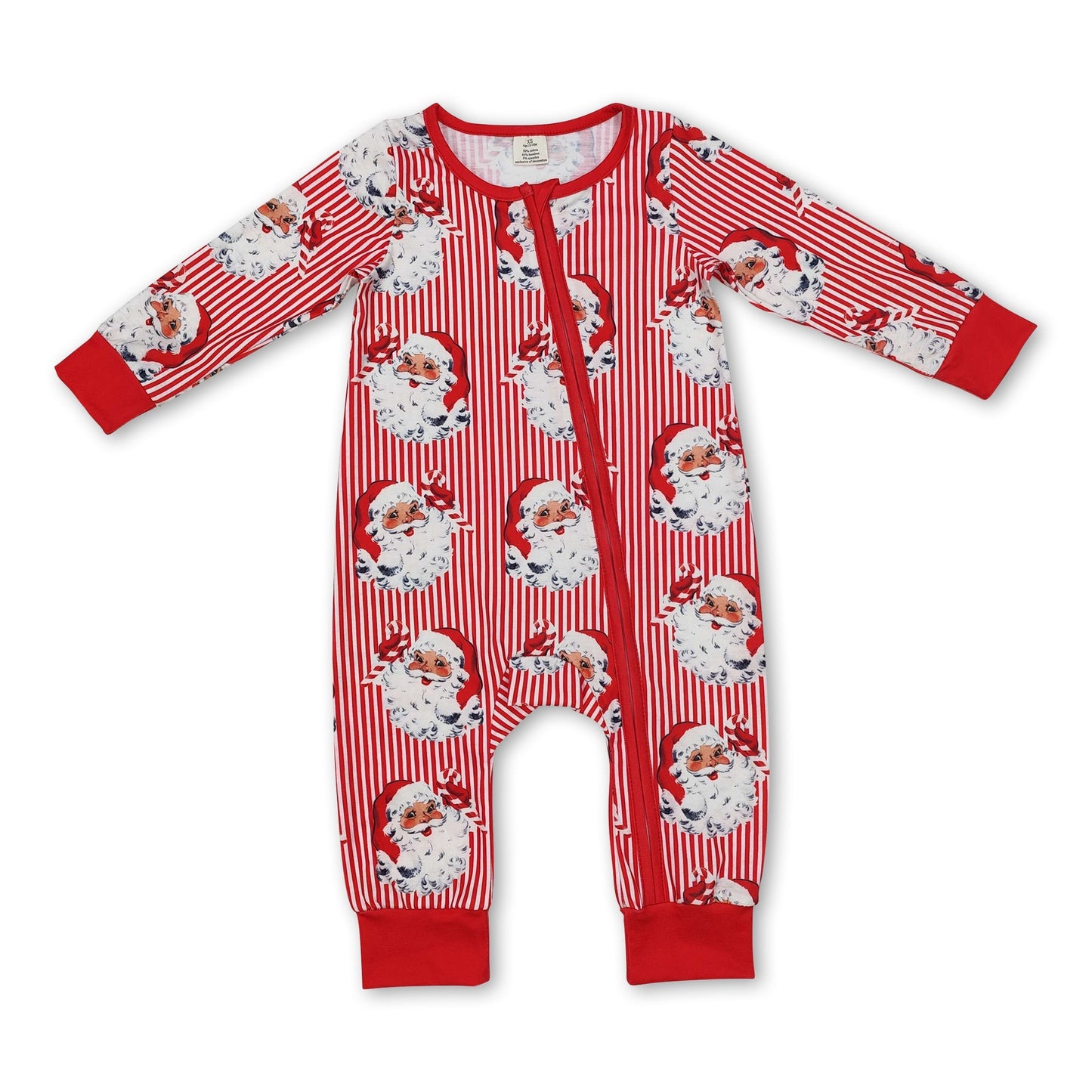 Langarm gestreifter Weihnachtsstrampler für Babymädchen mit Reißverschluss
