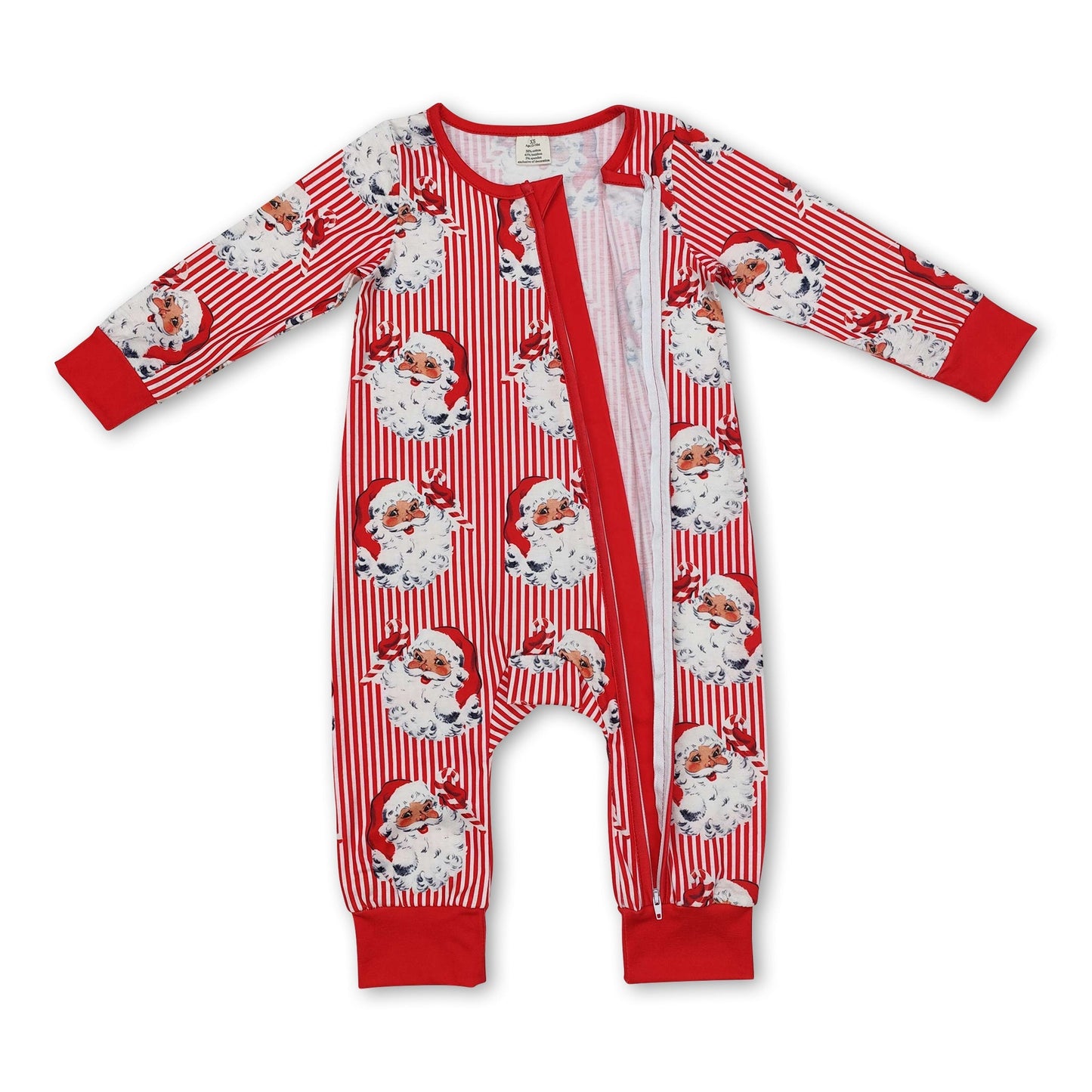 Langarm gestreifter Weihnachtsstrampler für Babymädchen mit Reißverschluss
