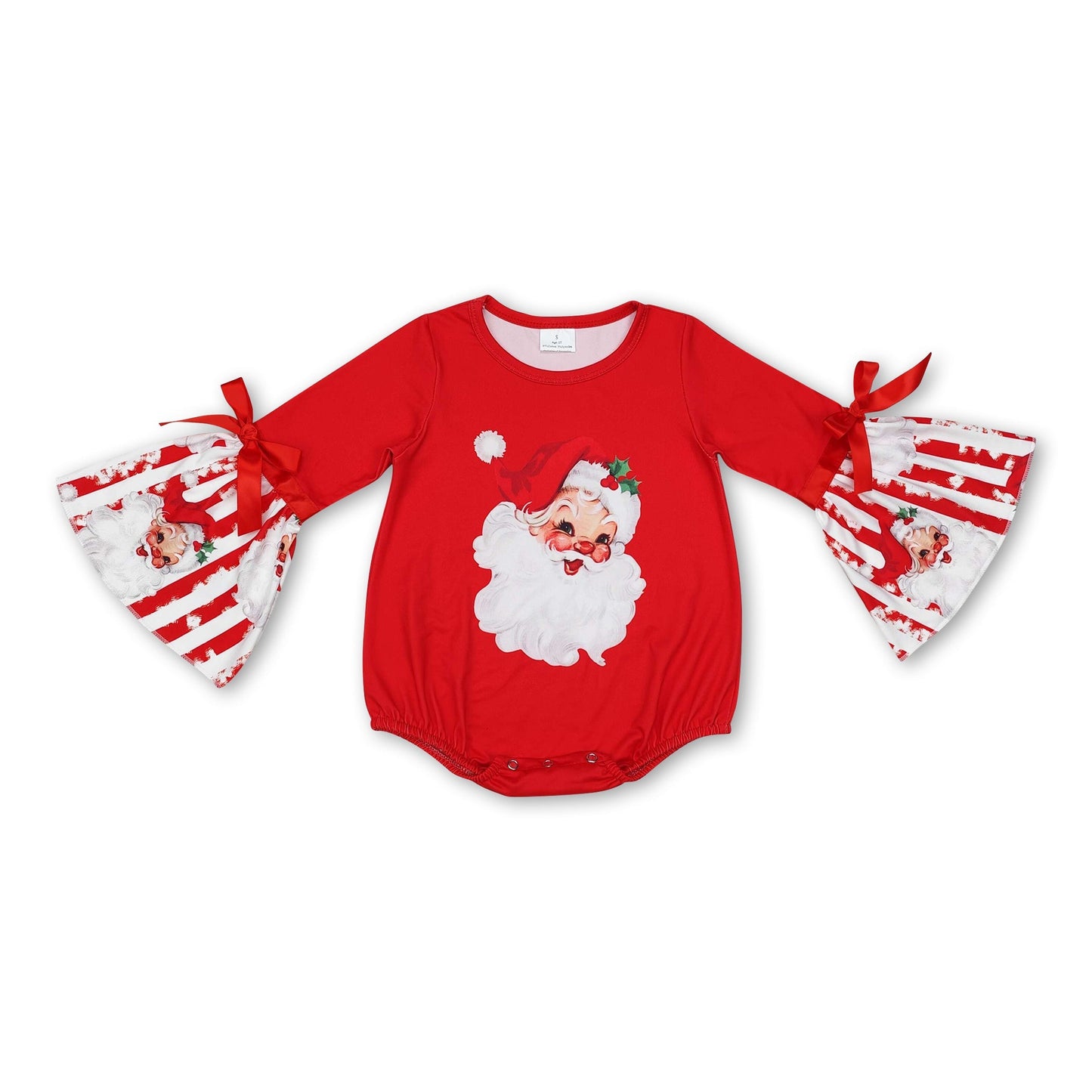 Langarm Gestreifter Weihnachtsmann Rüschen Strampler für Baby Mädchen