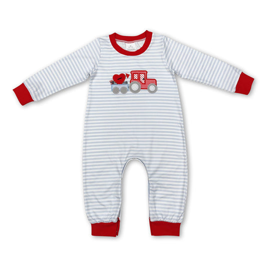 Grau gestreifter Herz-LKW-Baby-Jungen-Valentinstagsstrampler