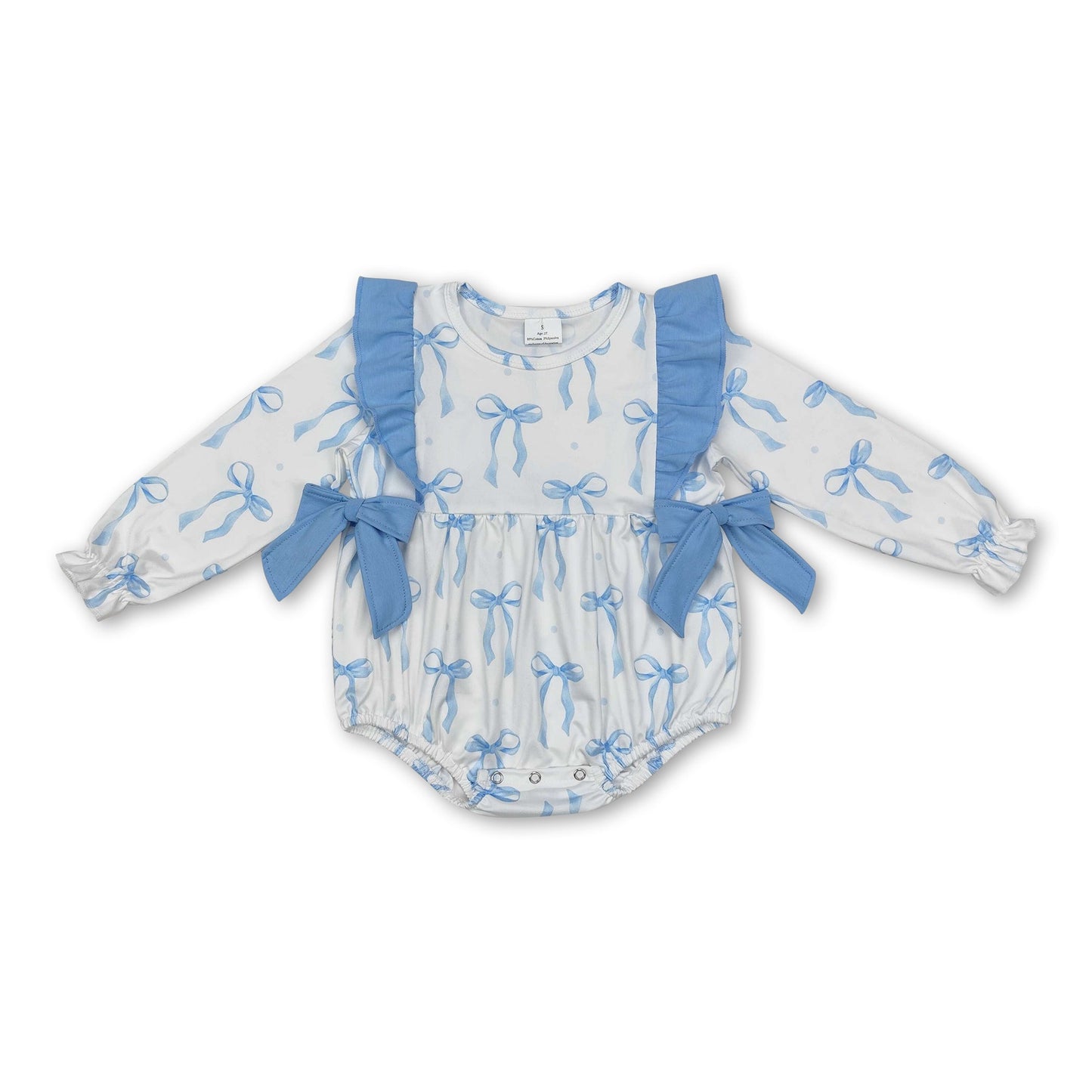 Hellblauer Strampler für Baby-Mädchen mit langen Ärmeln und Schleife