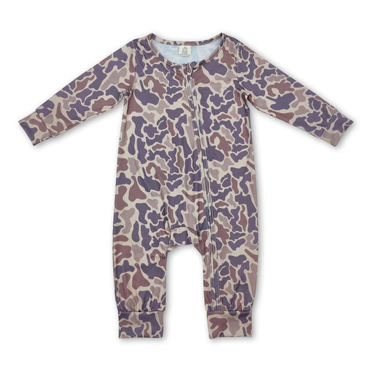 Khakifarbener Camo-Langarm-Strampler mit Reißverschluss für Babys und Kinder