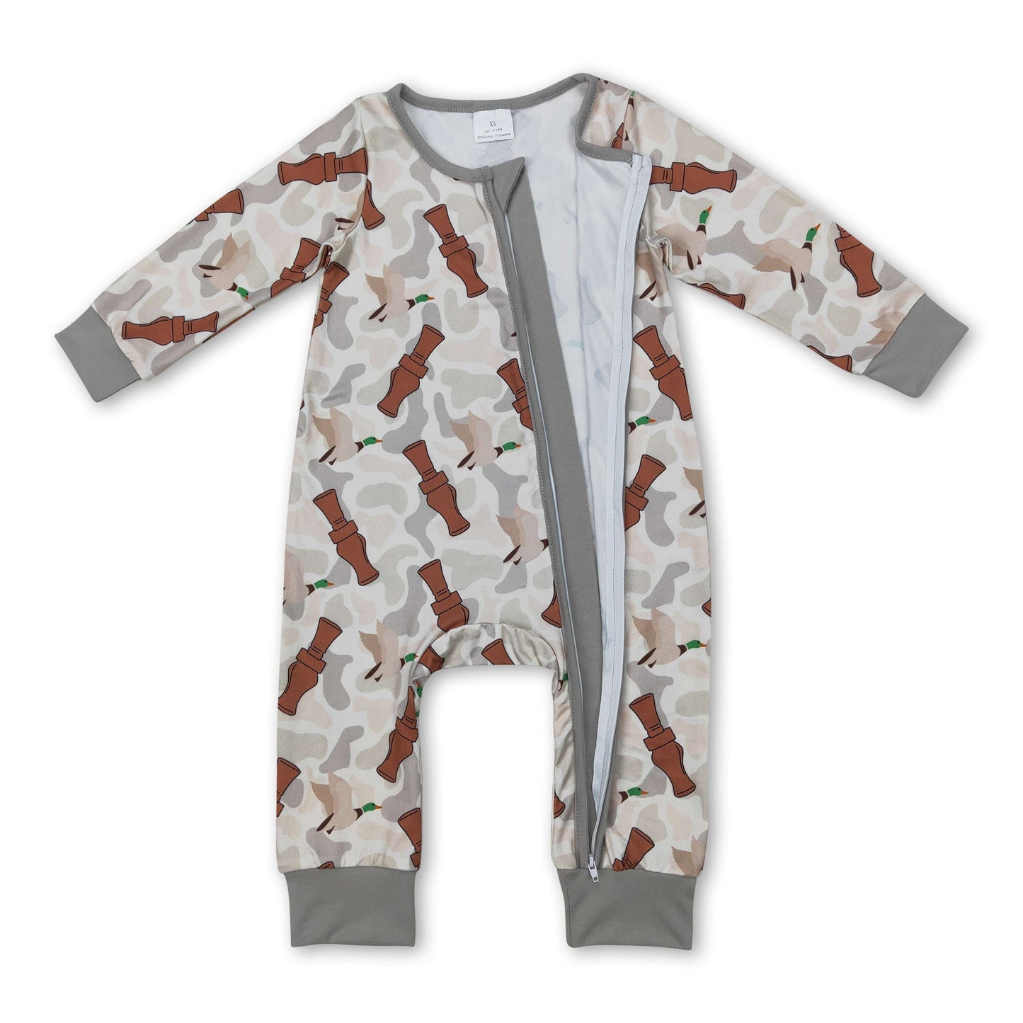 Langärmliger Camo-Entenrufer Strampler mit Reißverschluss für Babys und Kinder