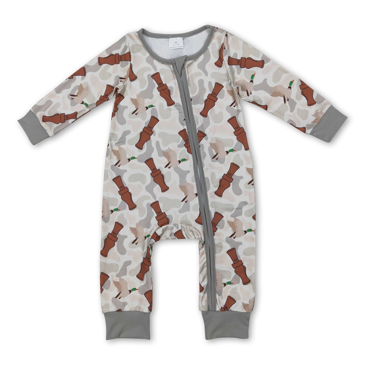 Langärmliger Camo-Entenrufer Strampler mit Reißverschluss für Babys und Kinder
