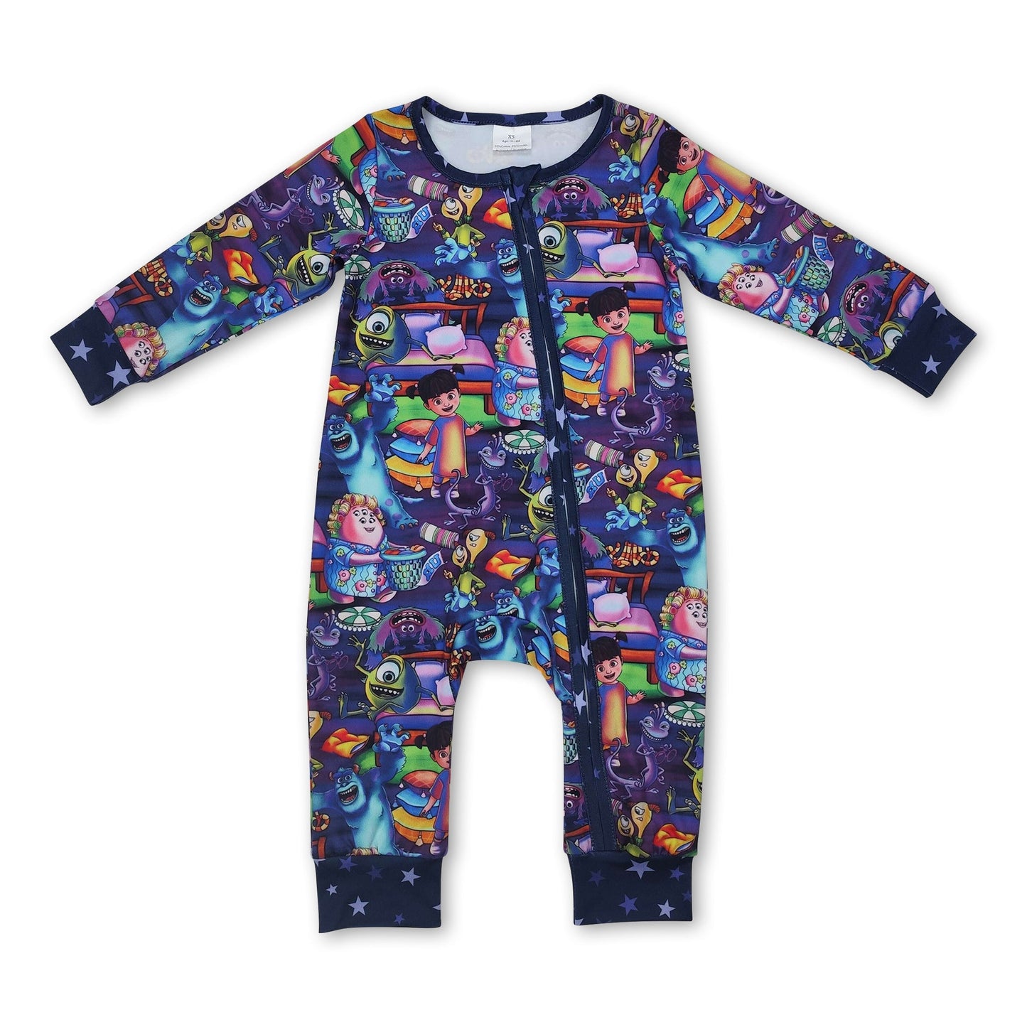 Lila Langarm-Monster-Baby-Strampler mit Reißverschluss