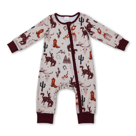 Cactus boots rodeo zipper baby kids western romper