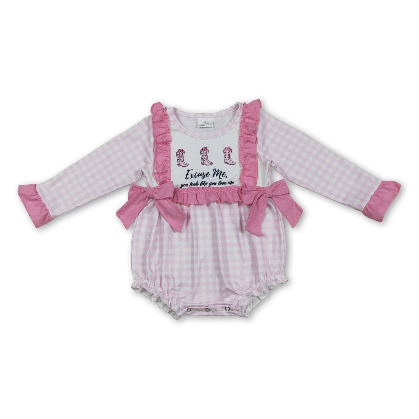 Langärmliger rosa karierter Strampler für Baby-Mädchen