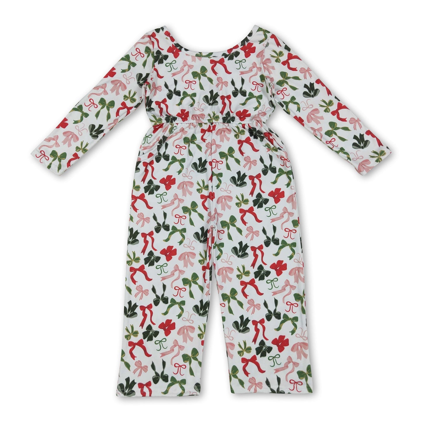 Langarm Rot Grün Schleife Kinder Mädchen Weihnachts-Jumpsuit