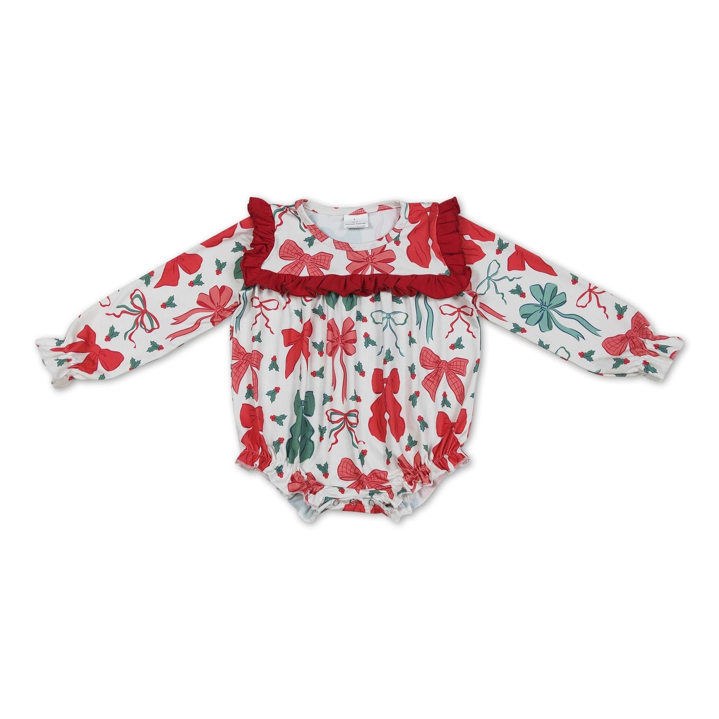 Langarm Grünes rotes Schleifen-Strampler für Baby-Mädchen zu Weihnachten
