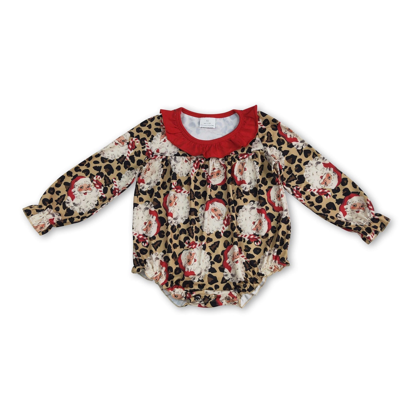 Roter Rüschen-Leoparden-Santa-Baby-Mädchen-Weihnachts-Strampler