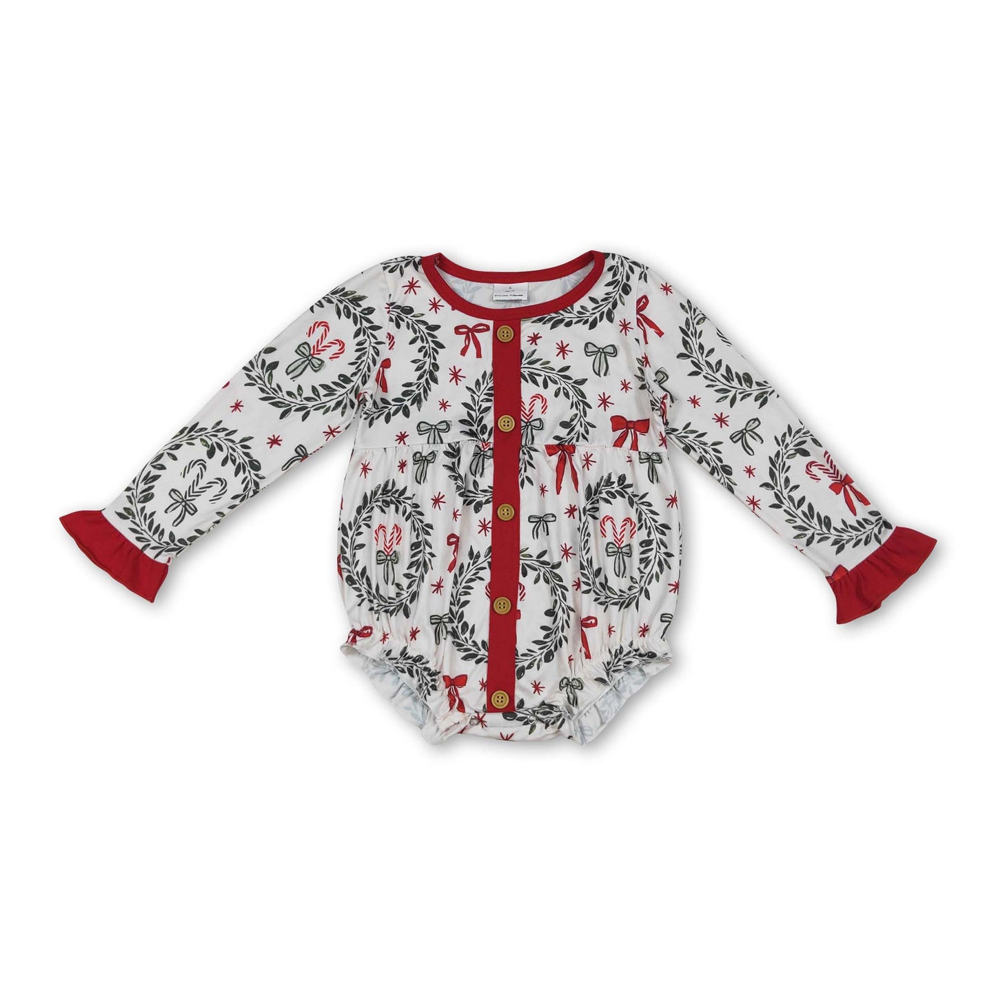 Langärmeliger Strampler mit roter Schleife für Baby-Mädchen zu Weihnachten