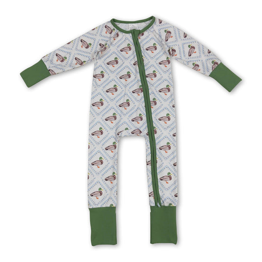 Grüner langärmeliger Enten-Baby-Overall mit Reißverschluss