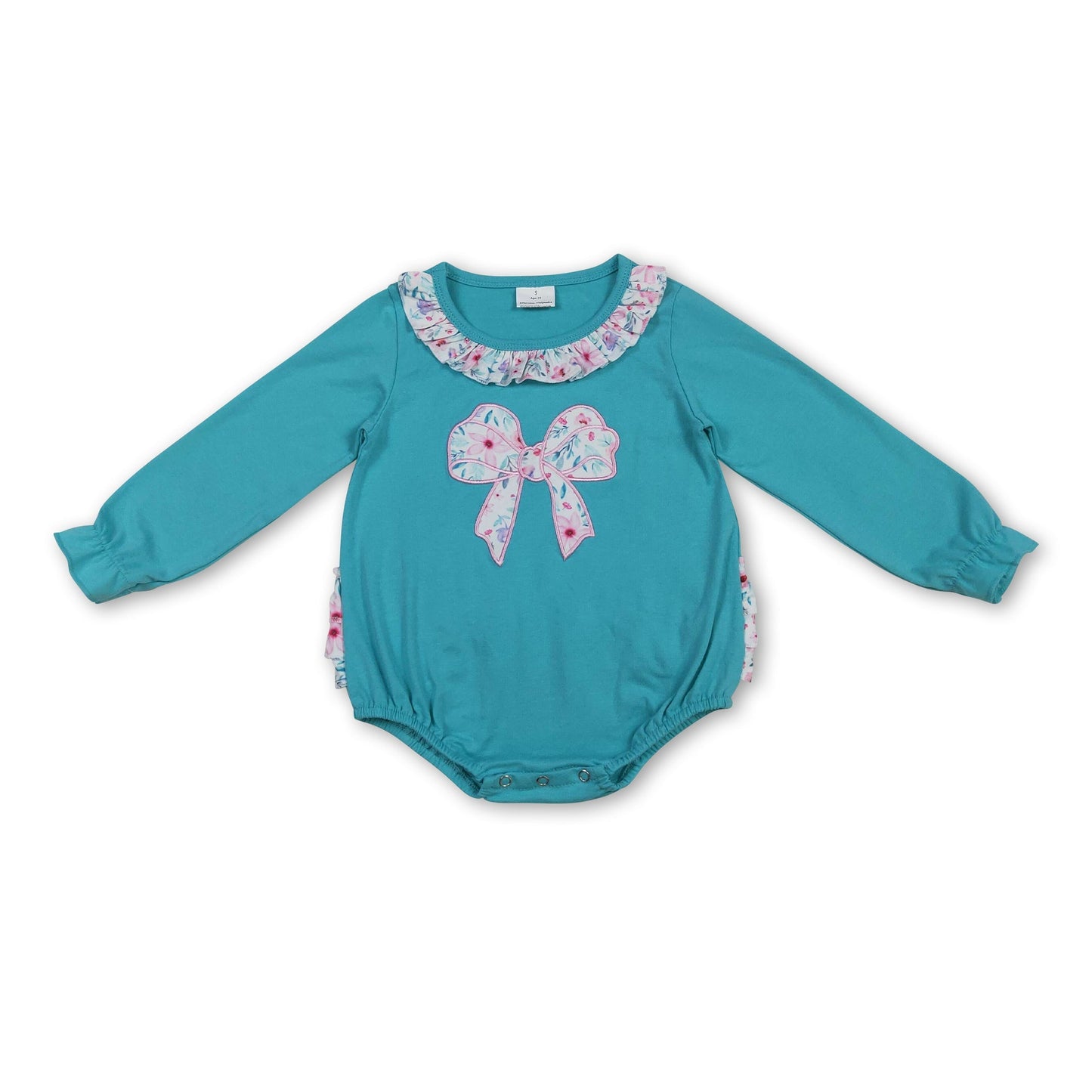 Langärmeliger Blumen-Strampler für Baby-Mädchen mit Schleife und Rüschen für den Herbst
