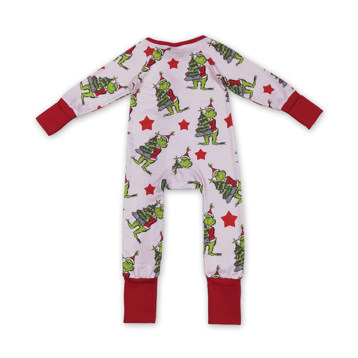 Roter Stern, grünes Gesicht, Baby-Mädchen-Weihnachts-Reißverschluss-Strampler