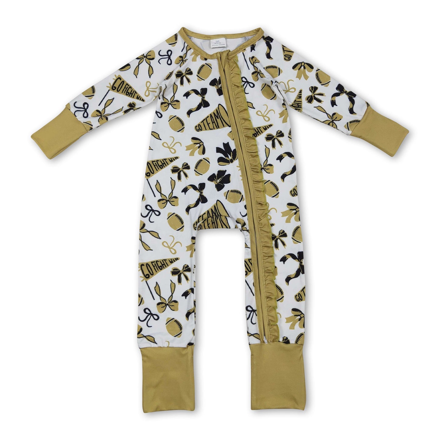 Langarm Strampler mit Schleife und Rüschen, Team-Reißverschluss-Strampler für Baby-Mädchen
