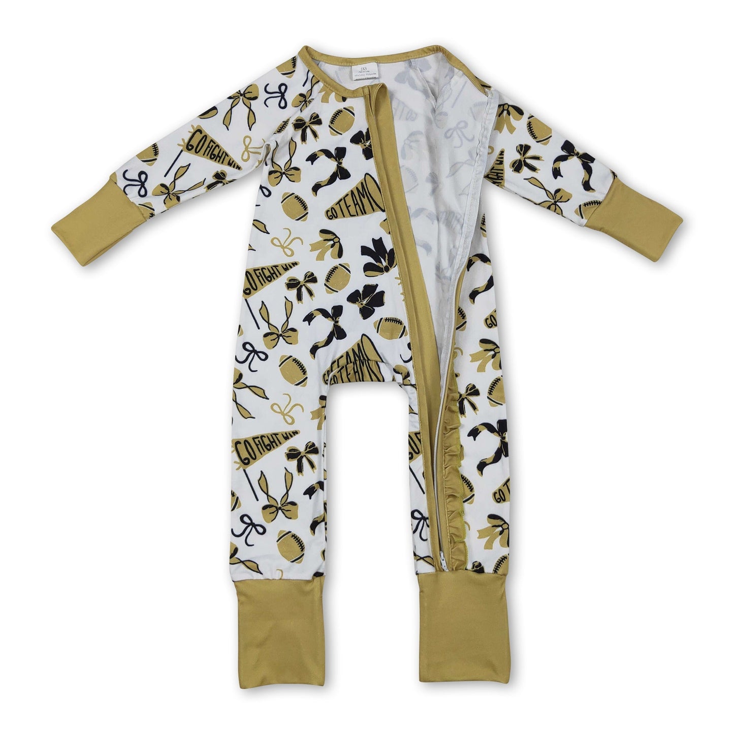 Langarm Strampler mit Schleife und Rüschen, Team-Reißverschluss-Strampler für Baby-Mädchen
