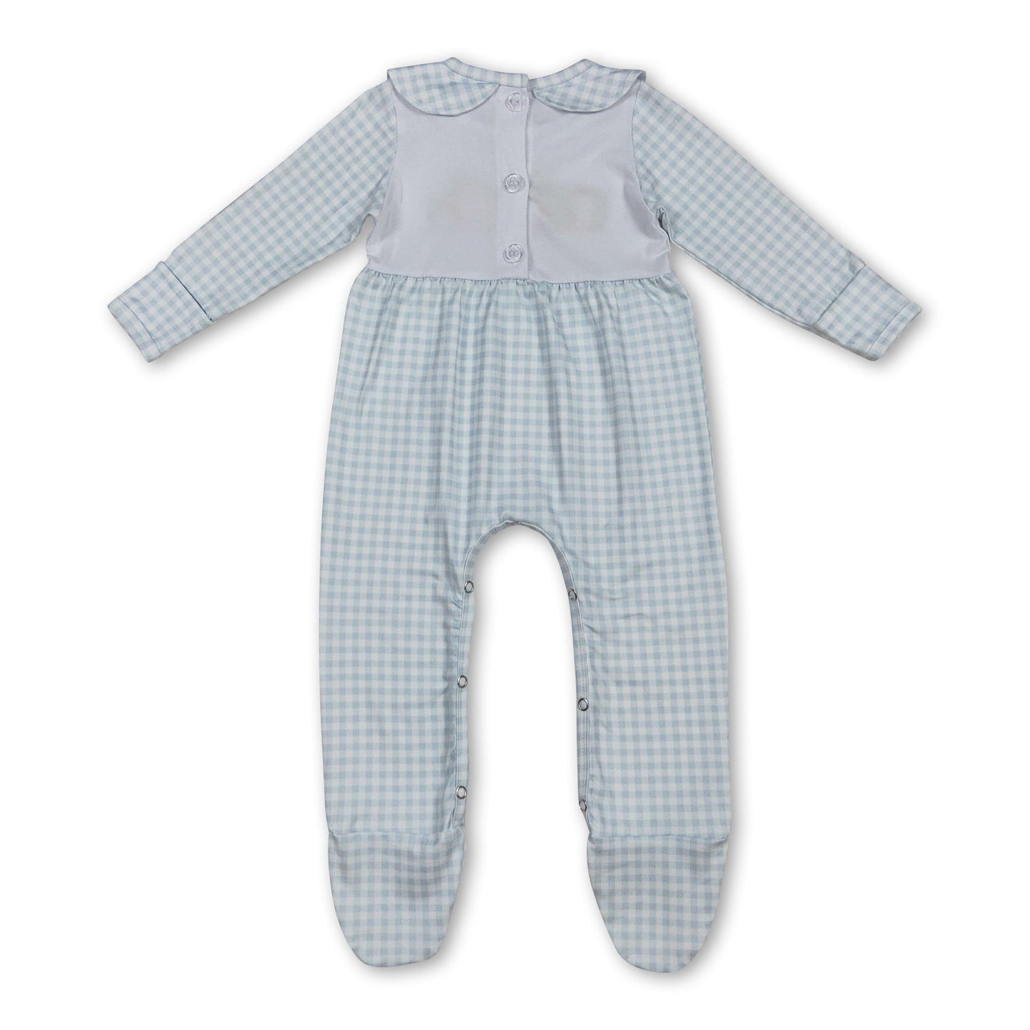 Langärmeliger karierter Kürbis-Baby-Jungen-Strampler für den Herbst mit Füßen