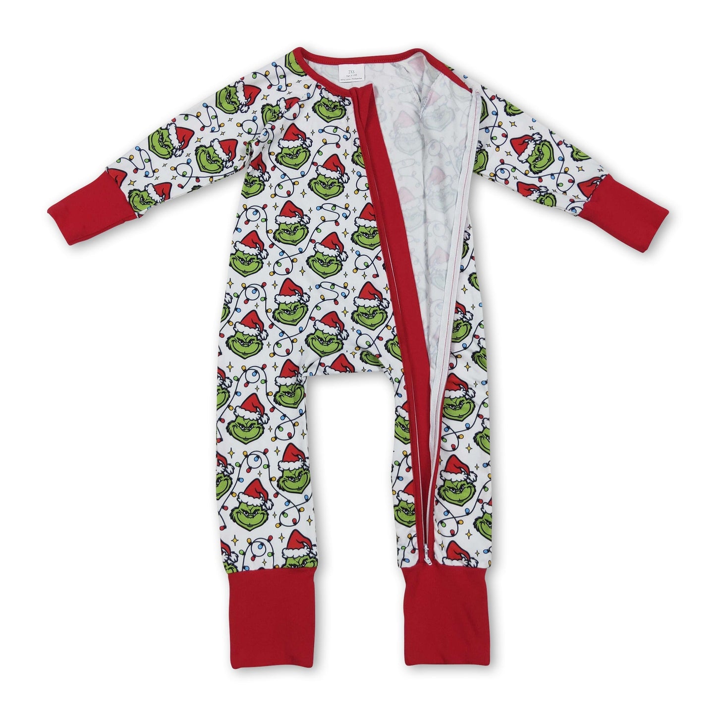 Weihnachtsbeleuchtung grün Gesicht Baby Kinder Reißverschluss Strampler