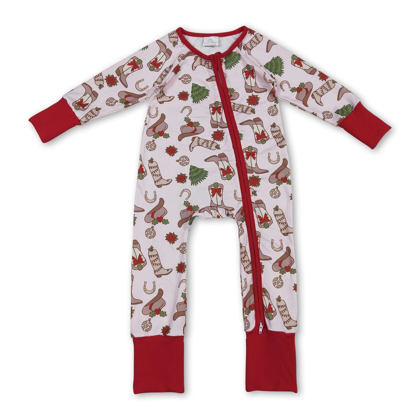 Weihnachtsbaum Schleife Stiefel Baby Mädchen Reißverschluss Strampler