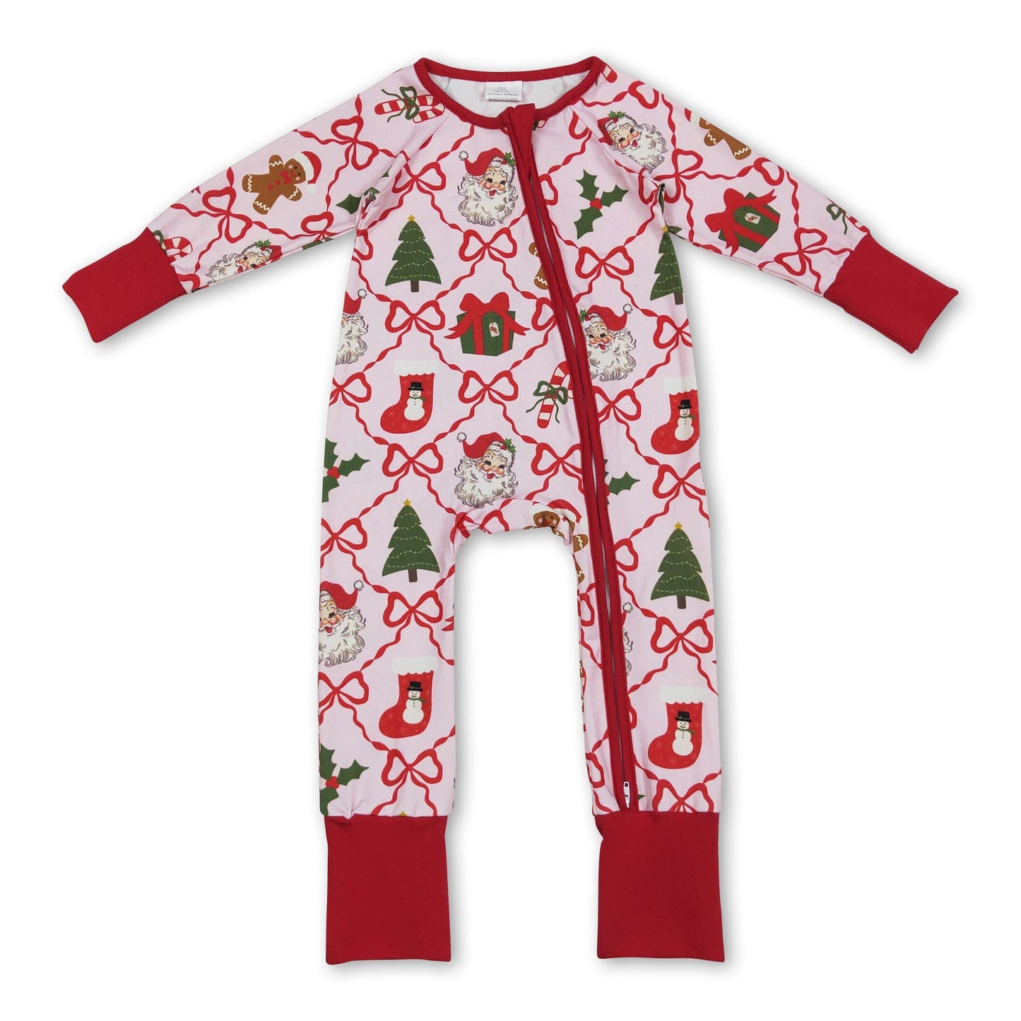 Roter Schleifen Weihnachtsmann Lebkuchen Baby Weihnachts-Reißverschluss-Strampler