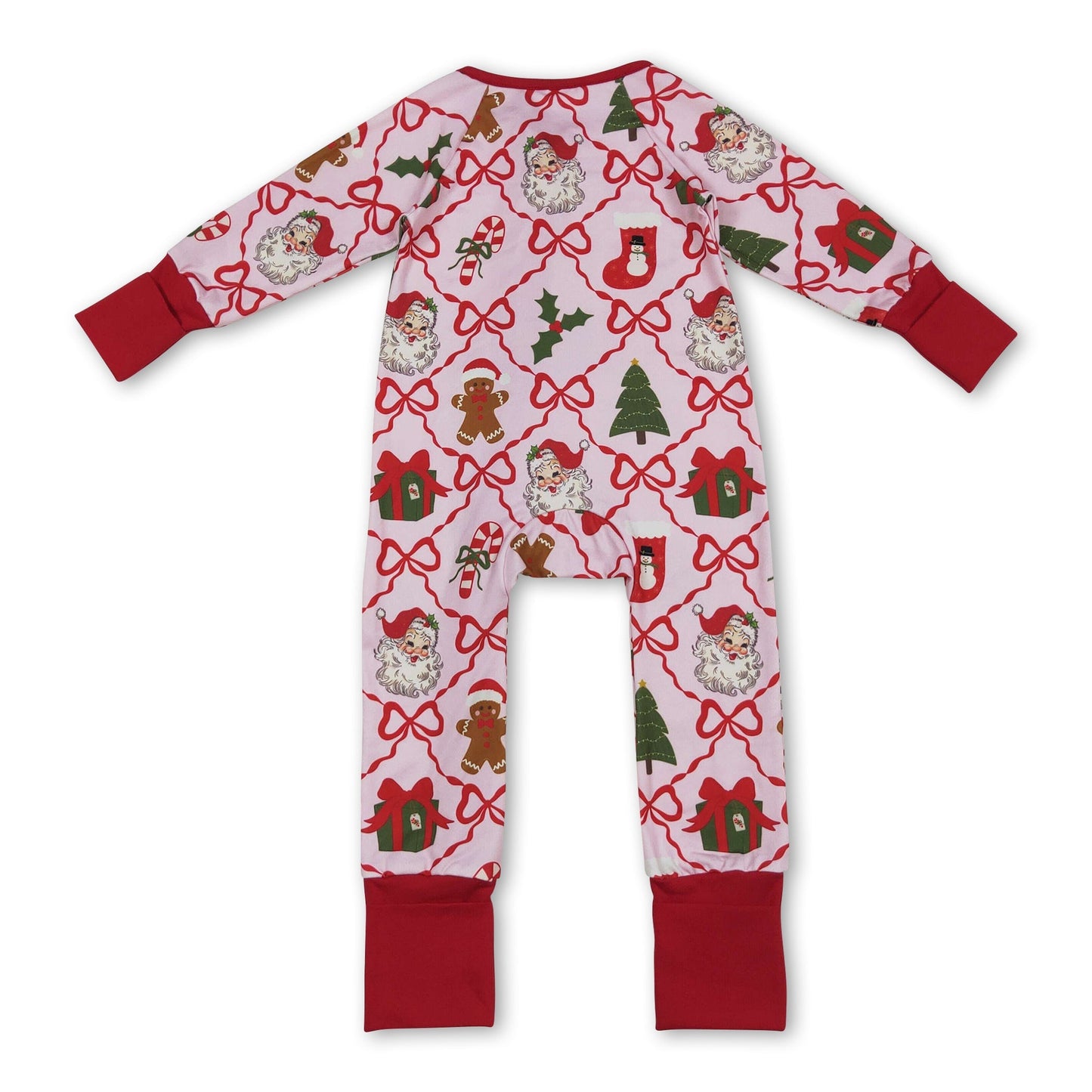 Roter Schleifen Weihnachtsmann Lebkuchen Baby Weihnachts-Reißverschluss-Strampler