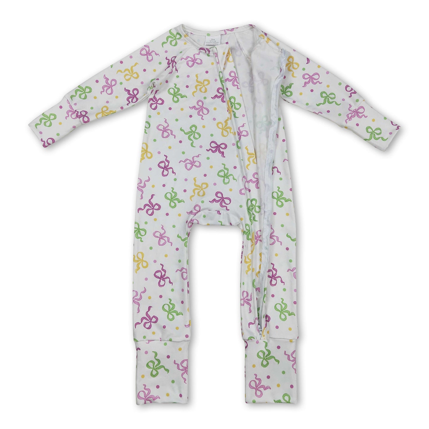 langärmelige lila grüne gelbe Schleifen Tupfen Baby Strampler