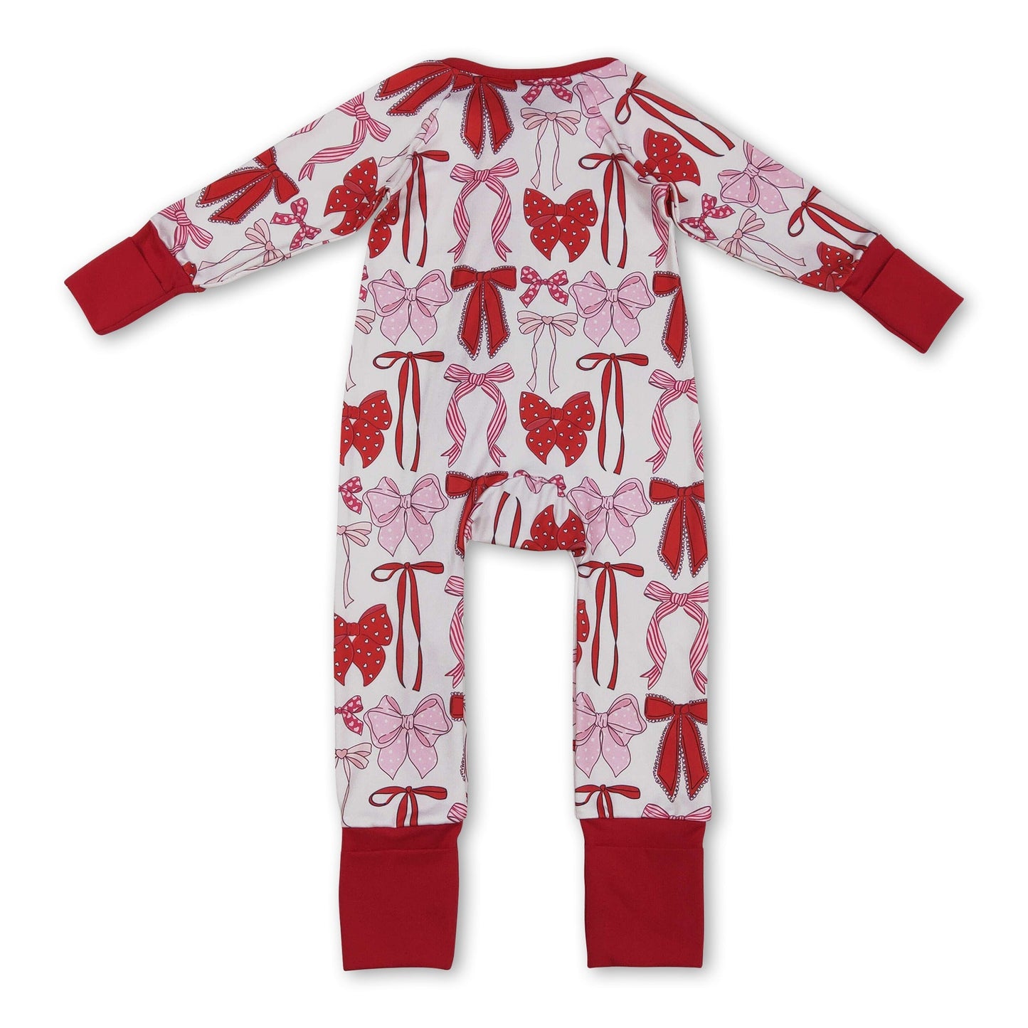 Langarm Strampler für Baby-Mädchen mit Reißverschluss, rot-rosa Schleifen