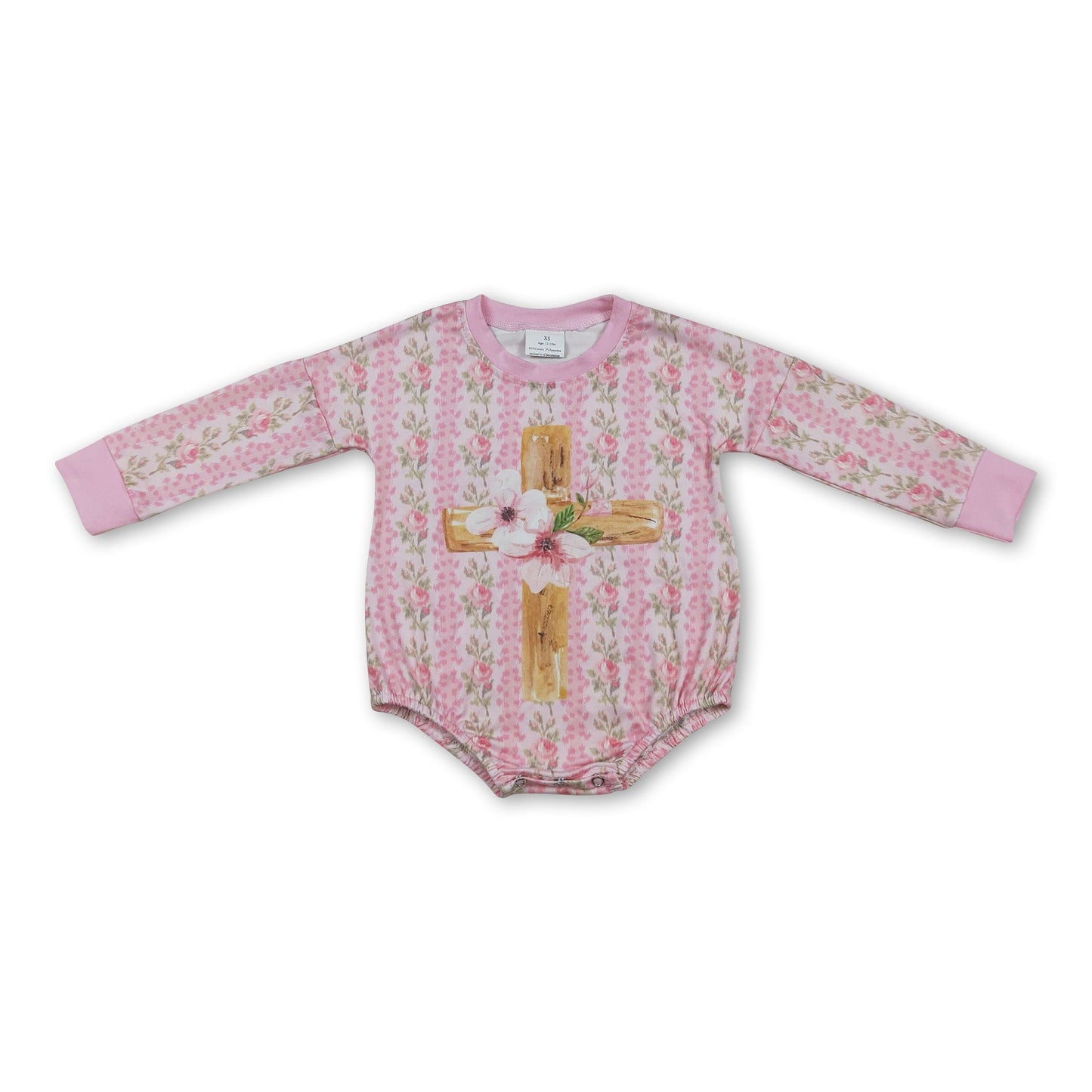 Langärmliger rosa floraler Wickelstrampler für Baby-Mädchen zu Ostern