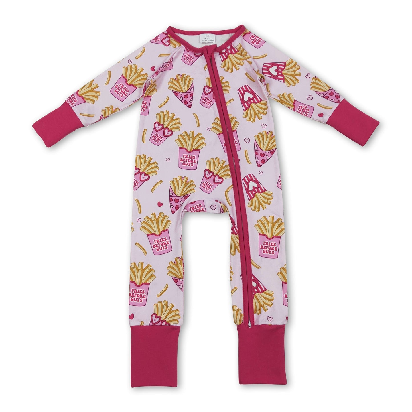 Langärmliger Herz-Pommes-Baby-Mädchen-Valentinstags-Strampler mit Reißverschluss
