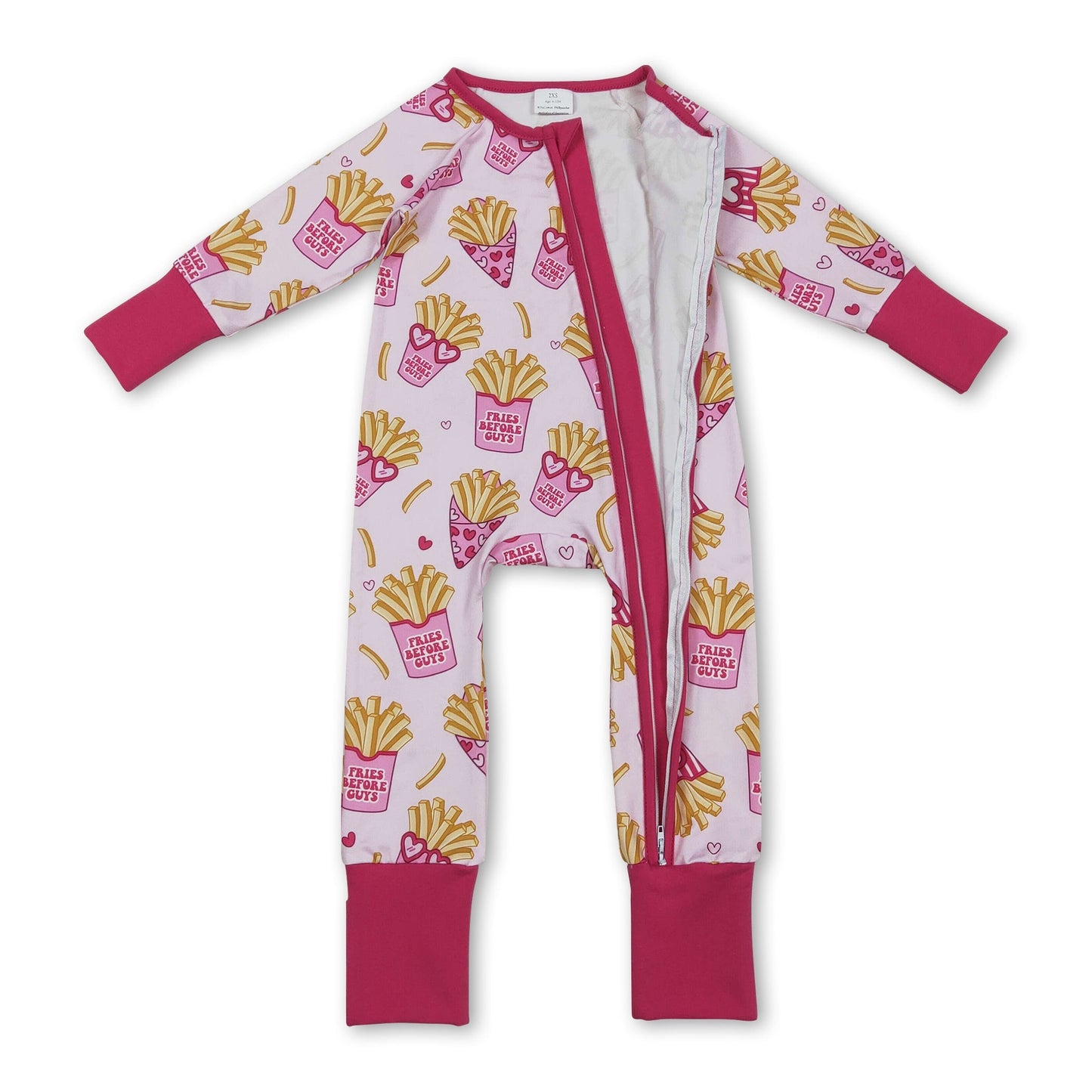 Langärmliger Herz-Pommes-Baby-Mädchen-Valentinstags-Strampler mit Reißverschluss