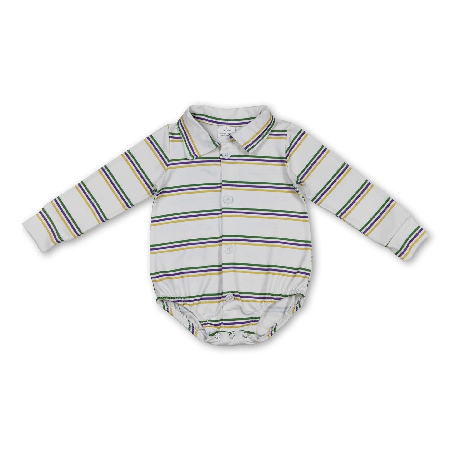Lila-grün-gelb gestreifter Jungen-Mardi-Gras-Polostrampler