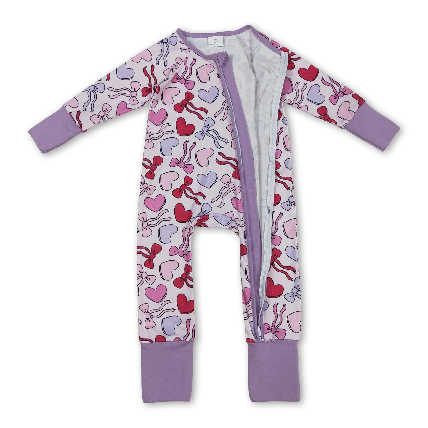 Langärmliger Baby-Strampler mit Lavendelherz und Schleife zum Valentinstag