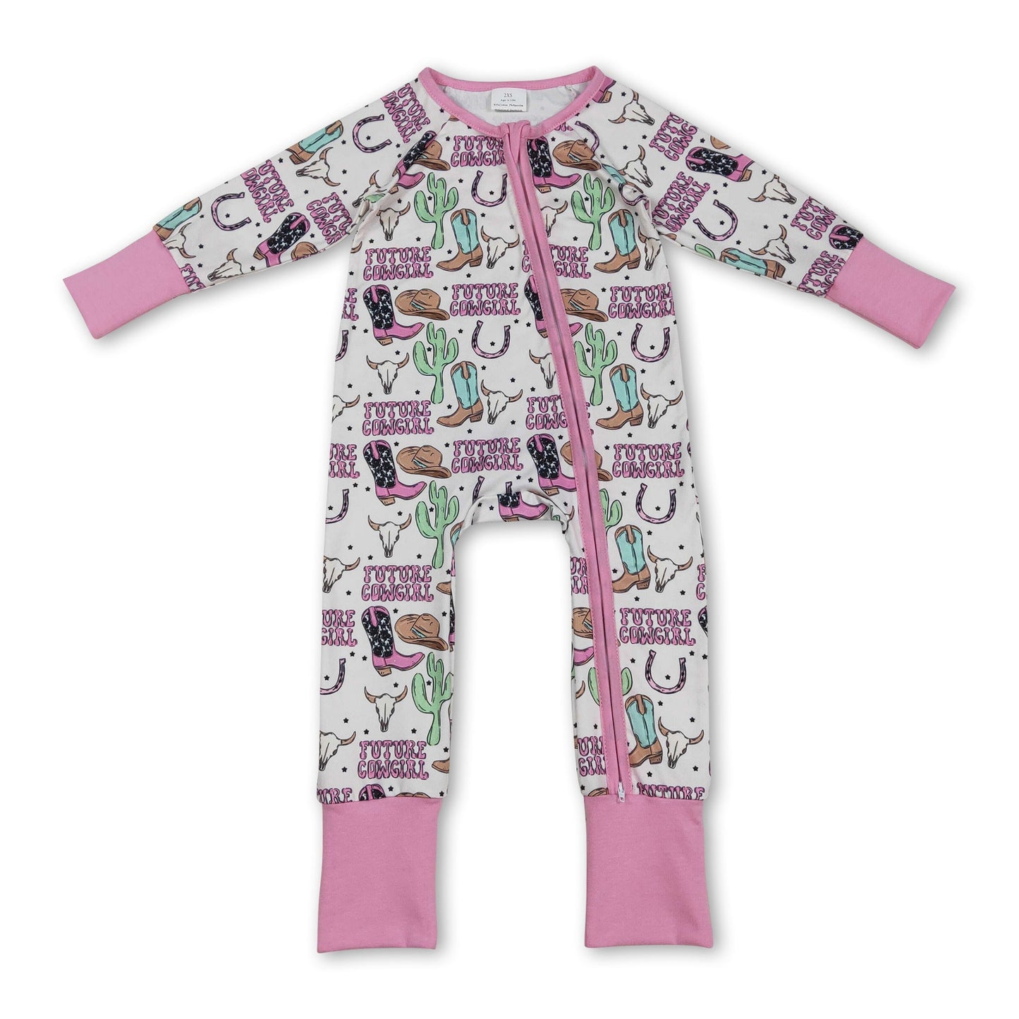 Langärmliger Stiefel-Stierkopf-Western-Baby-Mädchen-Reißverschluss-Strampler