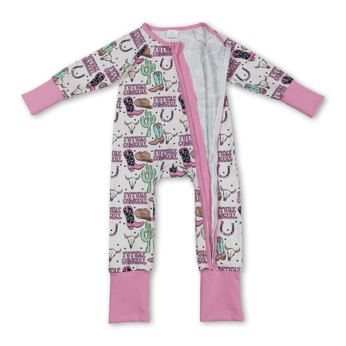 Langärmliger Stiefel-Stierkopf-Western-Baby-Mädchen-Reißverschluss-Strampler
