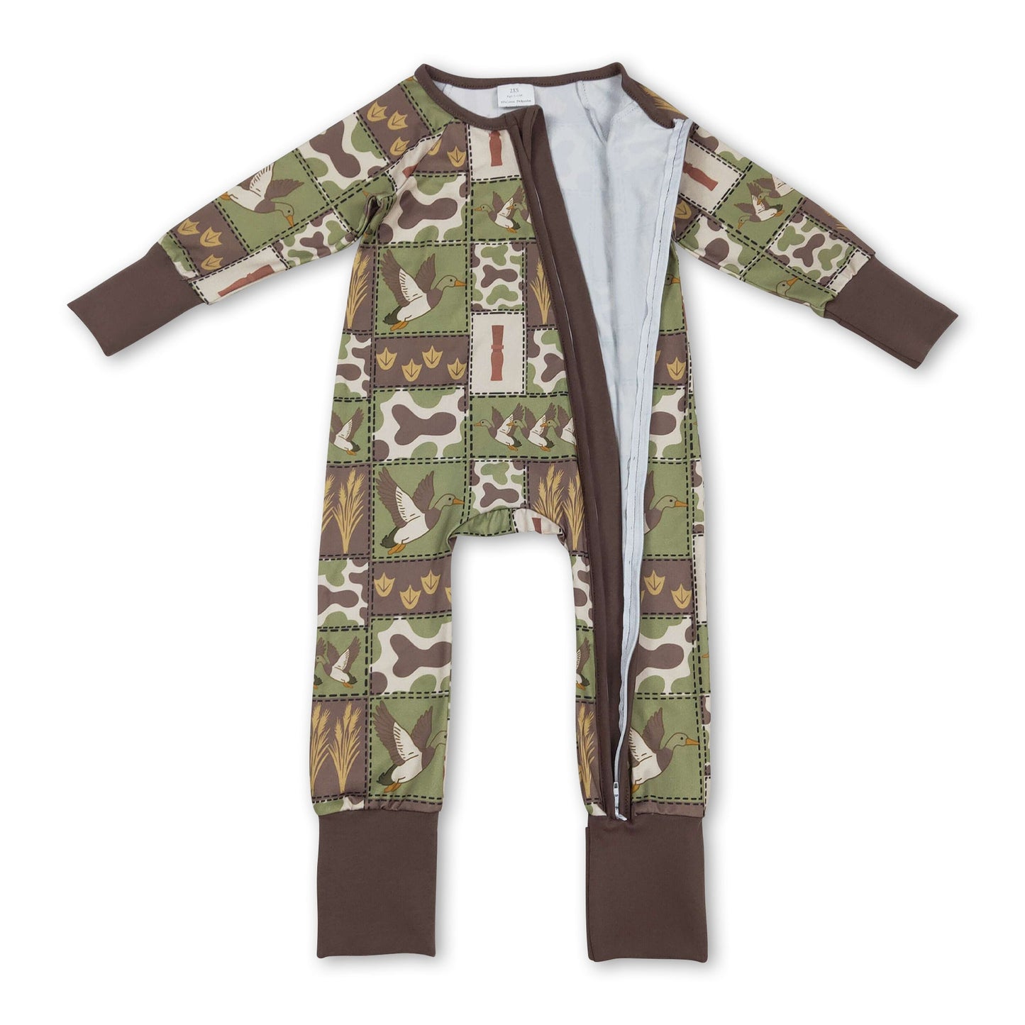 Langarm Enten-Camo-Strampler mit Reißverschluss für Babys und Kinder