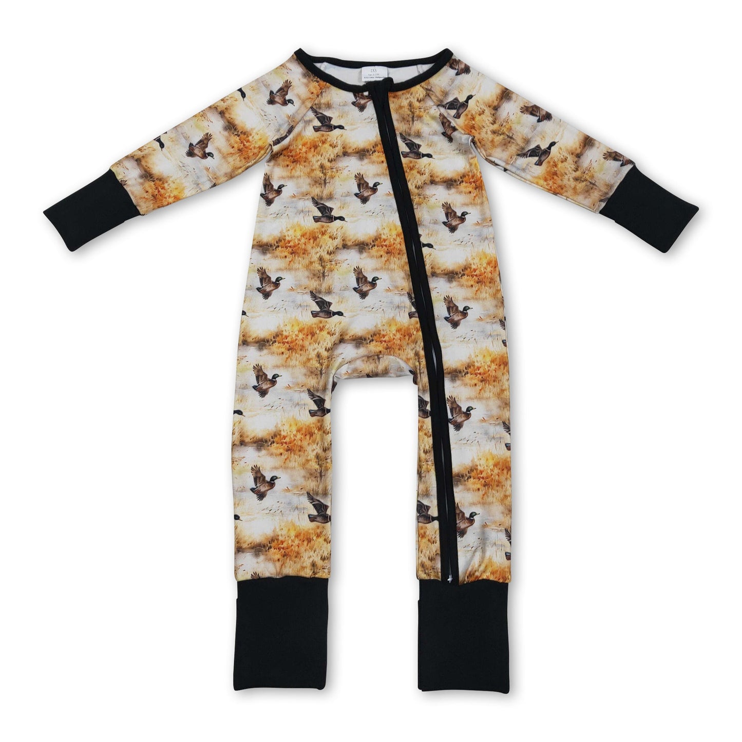 Langärmeliger Baby-Jungen-Strampler mit Entenmuster und Reißverschluss