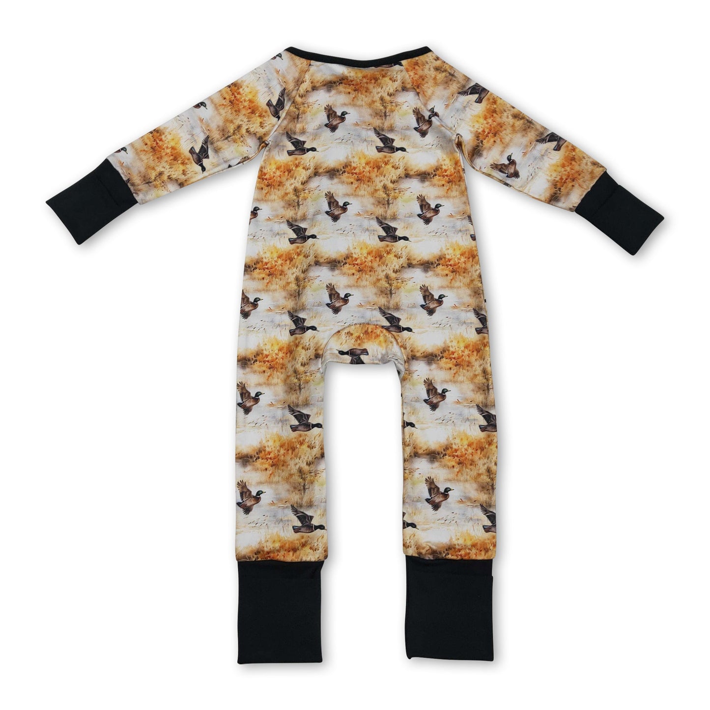 Langärmeliger Baby-Jungen-Strampler mit Entenmuster und Reißverschluss
