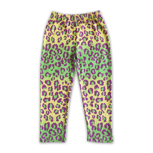 Colorful leopard print baby girls Mardi gras leggings