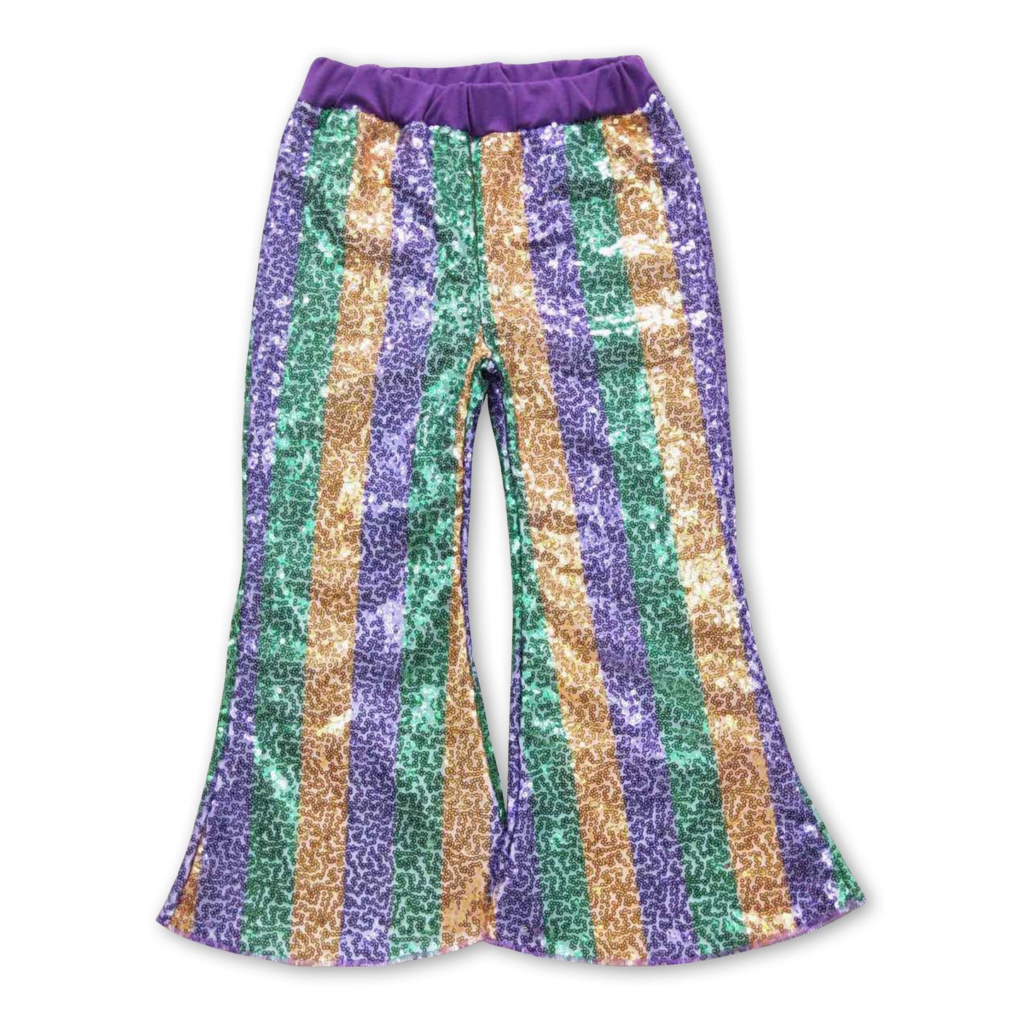 Lila-gold-grün gestreifte Pailletten-Mädchen-Mardi-Gras-Hose