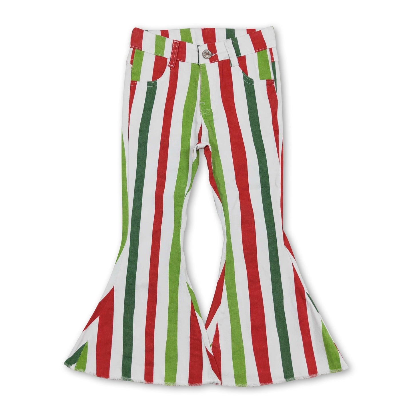 Rot-grüne Schlagjeans für Mädchen, weihnachtliche Denim-Hose