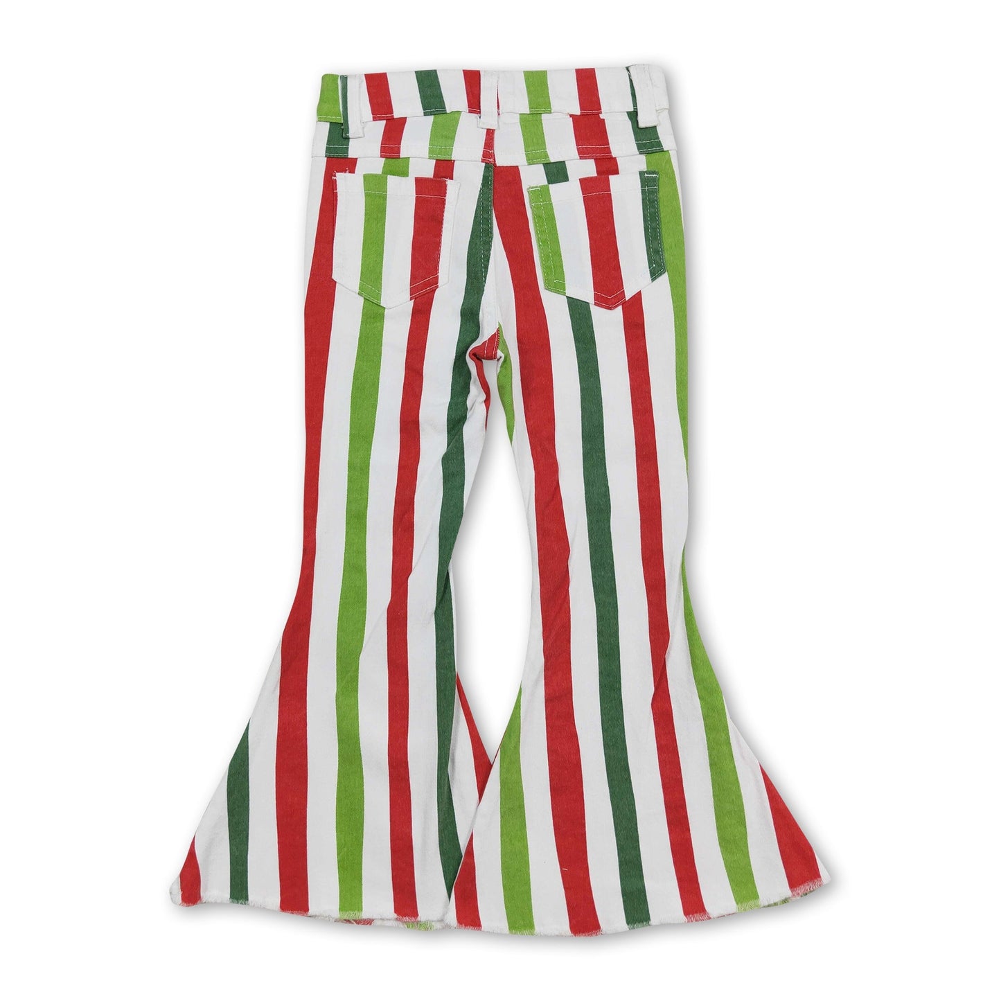 Rot-grüne Schlagjeans für Mädchen, weihnachtliche Denim-Hose