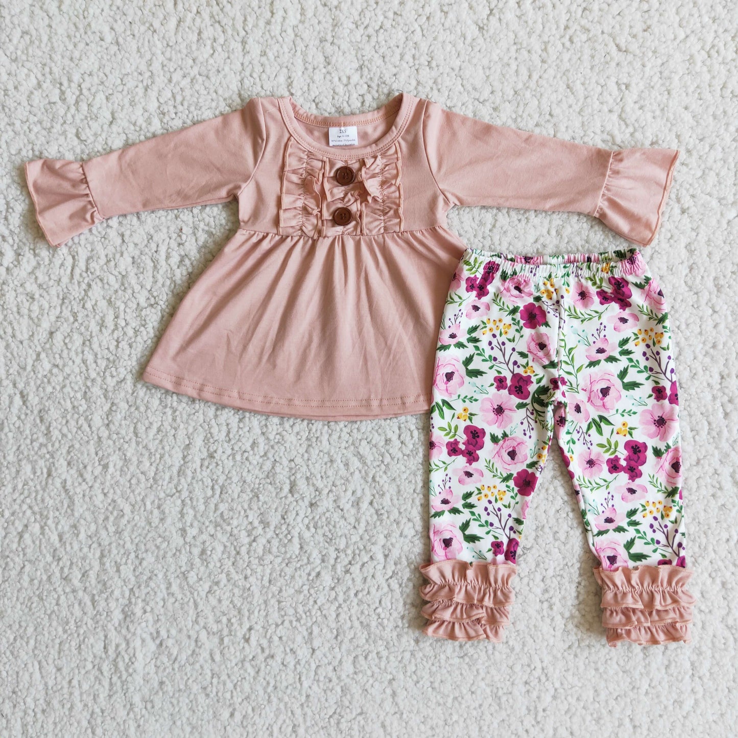 Rosa Tunika mit Blumenmuster, Rüschen-Leggings für Mädchen-Outfits