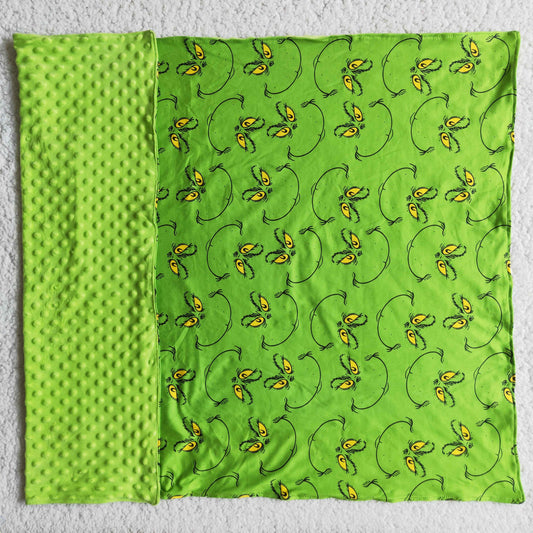 Grüne Gesichtsbedruckte Milchseide- und Minky-Weihnachtsdecken für Baby-Mädchen