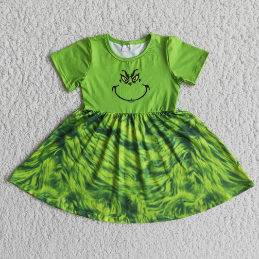 Grüne Gesichts-Siebdruck-Baby-Mädchen-Weihnachtskleider