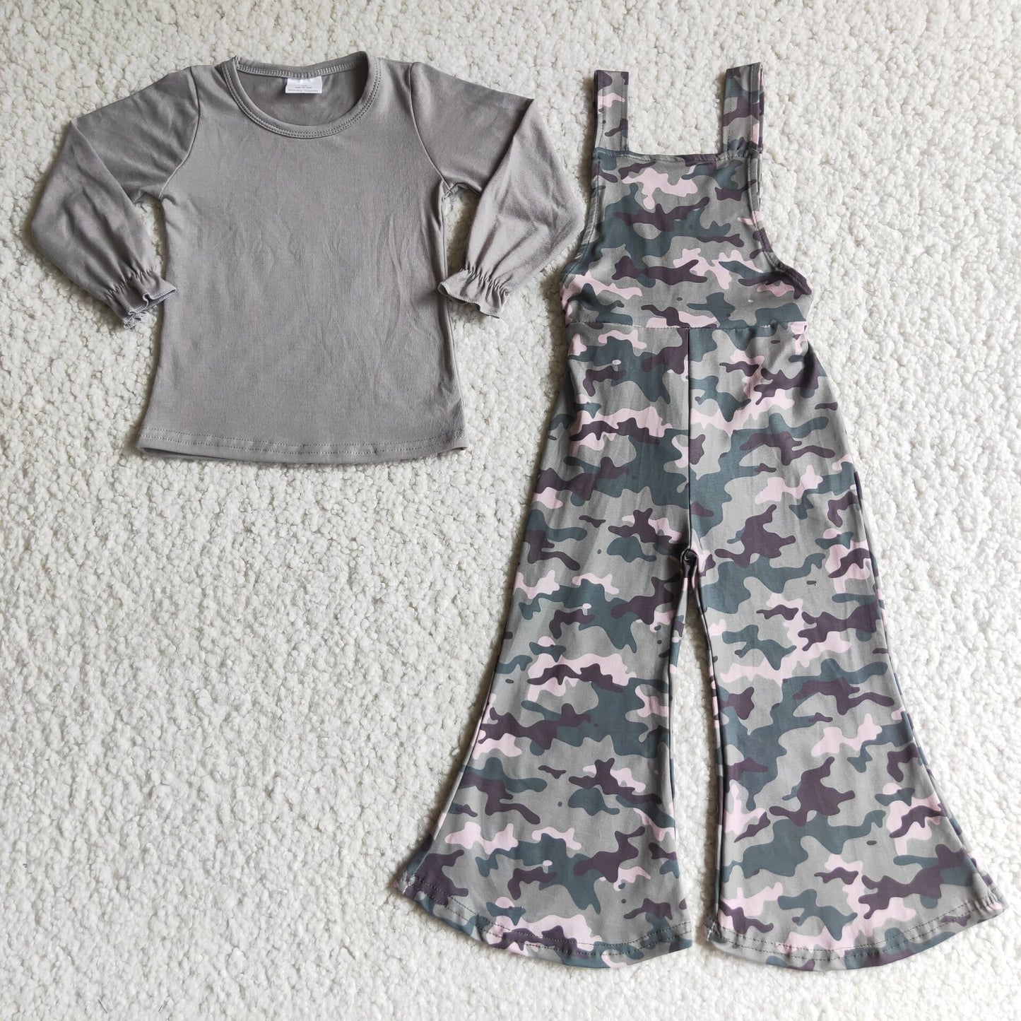 Graues Baumwolltop Camouflage-Overall Mädchenkleidung