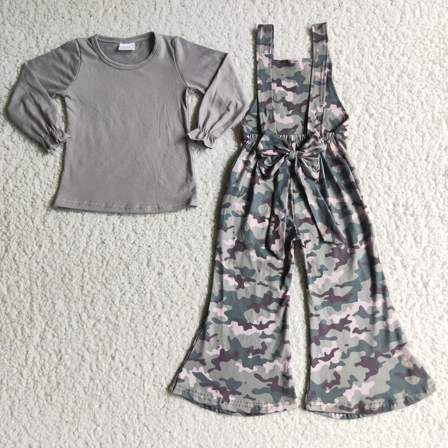Graues Baumwolltop Camouflage-Overall Mädchenkleidung