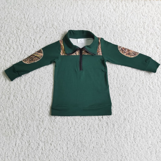 Grünes Camouflage-Langarmshirt für Mädchen mit Reißverschluss